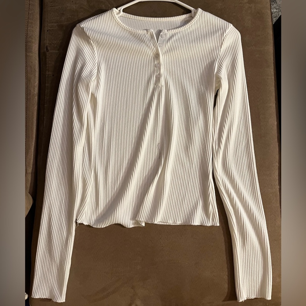 Women's Cream Ribbed Long Sleeve Top